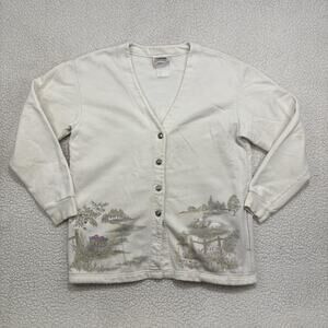 Northern Reflections Farm Scene Cardigan Sweater Orchard Sheep Button V-Neck